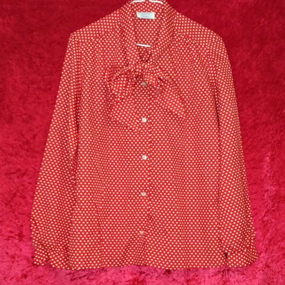 Vintage V neck long sleeve elegant loose fit blouse with tie